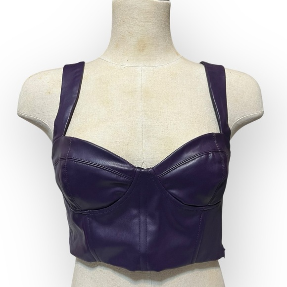 ZARA Purple Faux Leather Bustier Corset Style Crop Top Size Small - Picture 7 of 10
